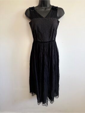 Vintage Y2K Miss Sixty Black Silk Midi Dress Velvet Lace XS